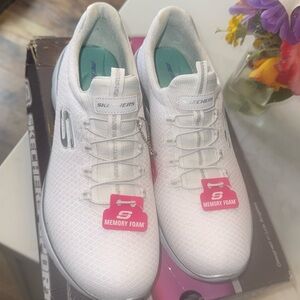 Skechers Summits Night Chic Slip-In Sneakers, White, Women's 9.5 memory foam